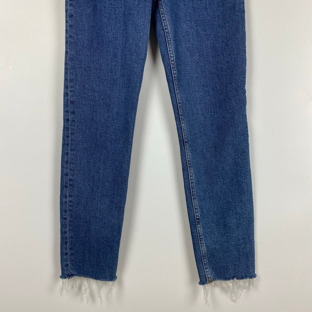Re/Done High-Rise Ankle Crop Jeans Raw Hem Button Fly Medium Wash Womens Sz 26 - Picture 5 of 11